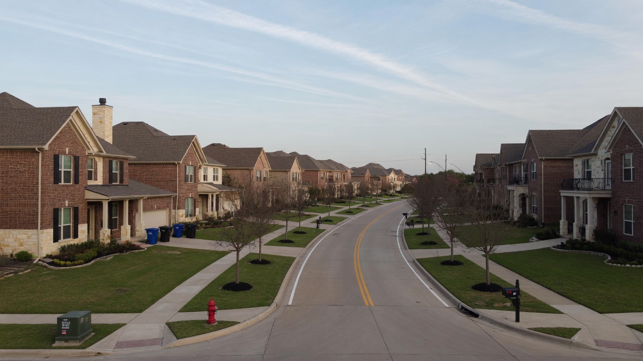 Dallas–Fort Worth neighborhood with oaks and sidewalks